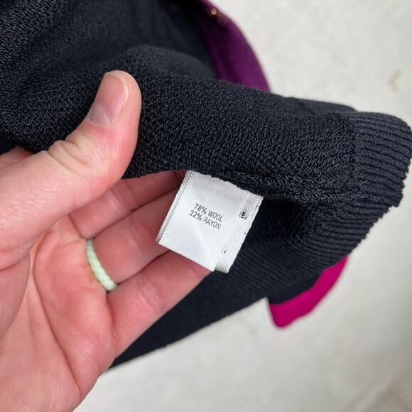 NWT St. John Black Pink Open & Snap Front Wool Blend Knit Sweater Size Small - Picture 5 of 11